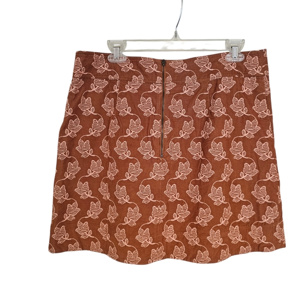 Maeve By Anthropologie Rust Floral Embroidered Print Corduroy Mini Skirt - Picture 3 of 9